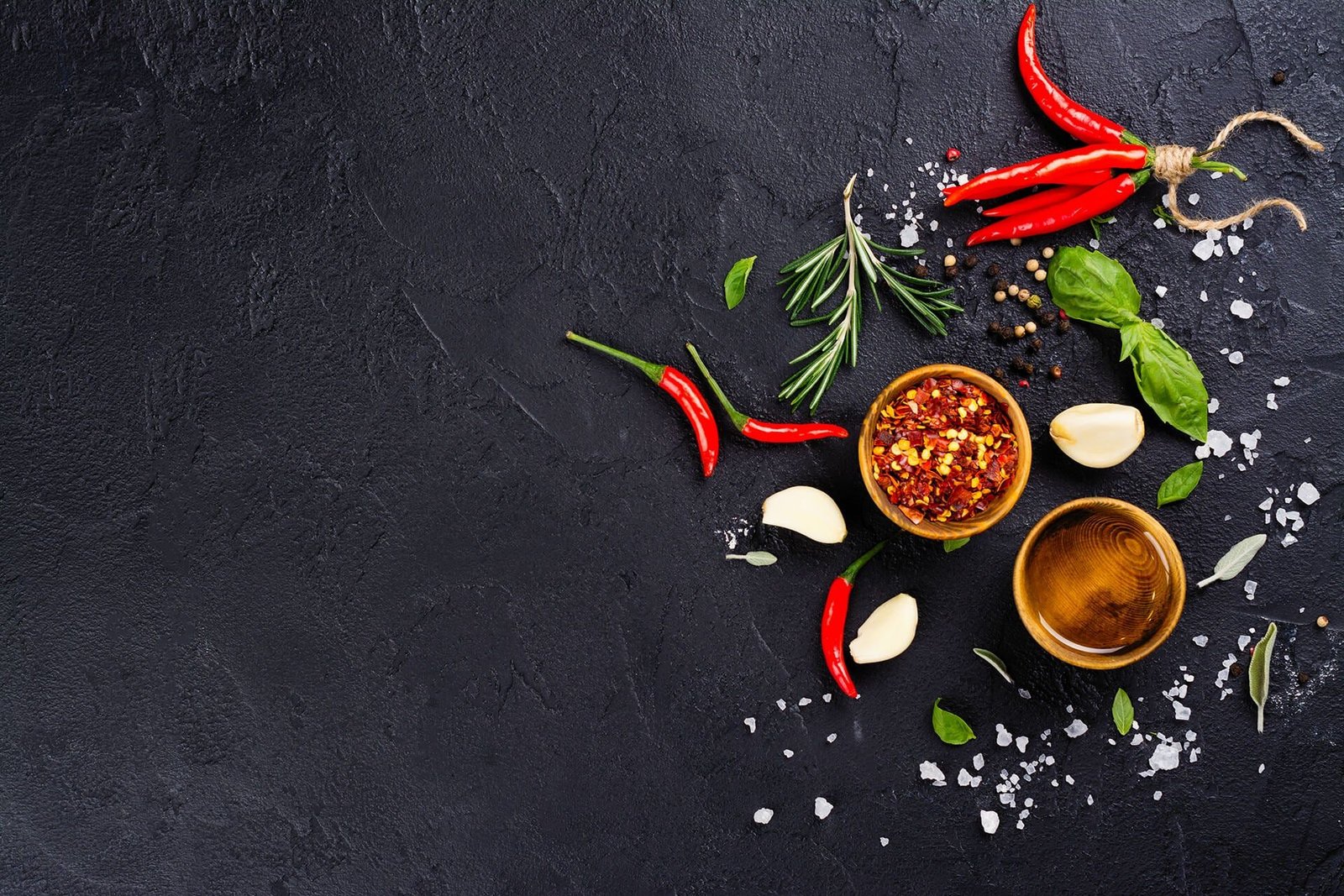 Fresh chillies, herbs and spices